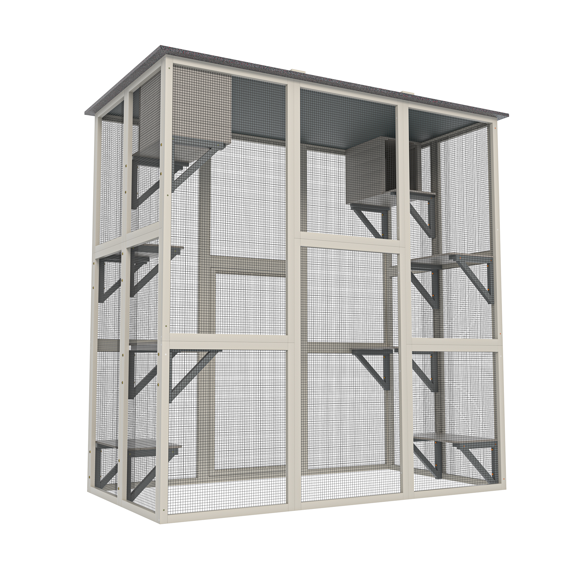 Zephypaws 71in Outdoor Wooden Cat Catio,Large Solid Wood Cat Cage Playpen with 6 Jumping Platforms & 2 Napping Houses,Walk-in Cat Kennel Condo Shelter,Gray