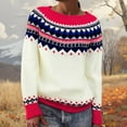 thumbnail image 2 of sususu Fall Sweaters for Women Ethnic Argyle Sweaters Colorful Striped Long Sleeve Crewneck Pullover Jumper Top,A01-Red,XXXXL, 2 of 5