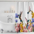 thumbnail image 2 of Hummingbirds Shower Curtain Set - 72" x 78" Washable Bathtub Curtain with 12 Hooks, Spring Summer Watercolor Flowers Plant Waterproof Fabric Stall Shower Curtains for Bathroom/Bathtub Décor, 2 of 6