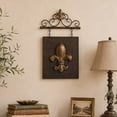 thumbnail image 2 of DecMode Bronze Metal Suspended Fleur De Lis Wall Decor with Scrollwork Hanger, 2 of 11
