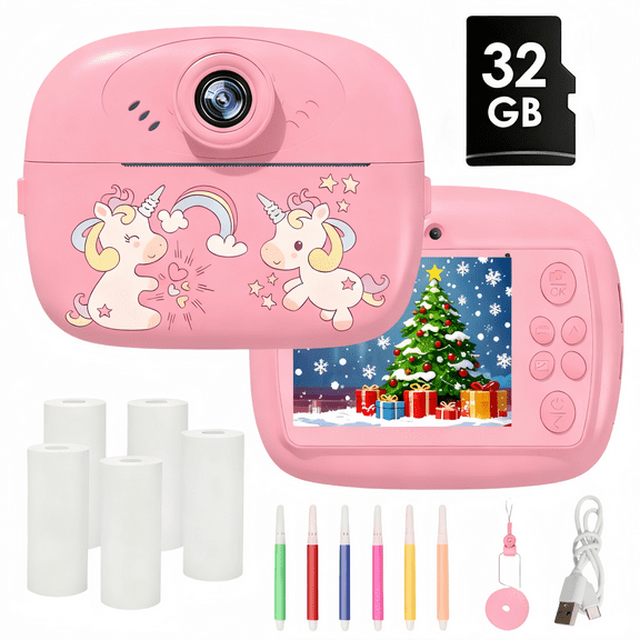 Instant Print Camera,HD Digital Camera,Pink Camera,Christmas Gift