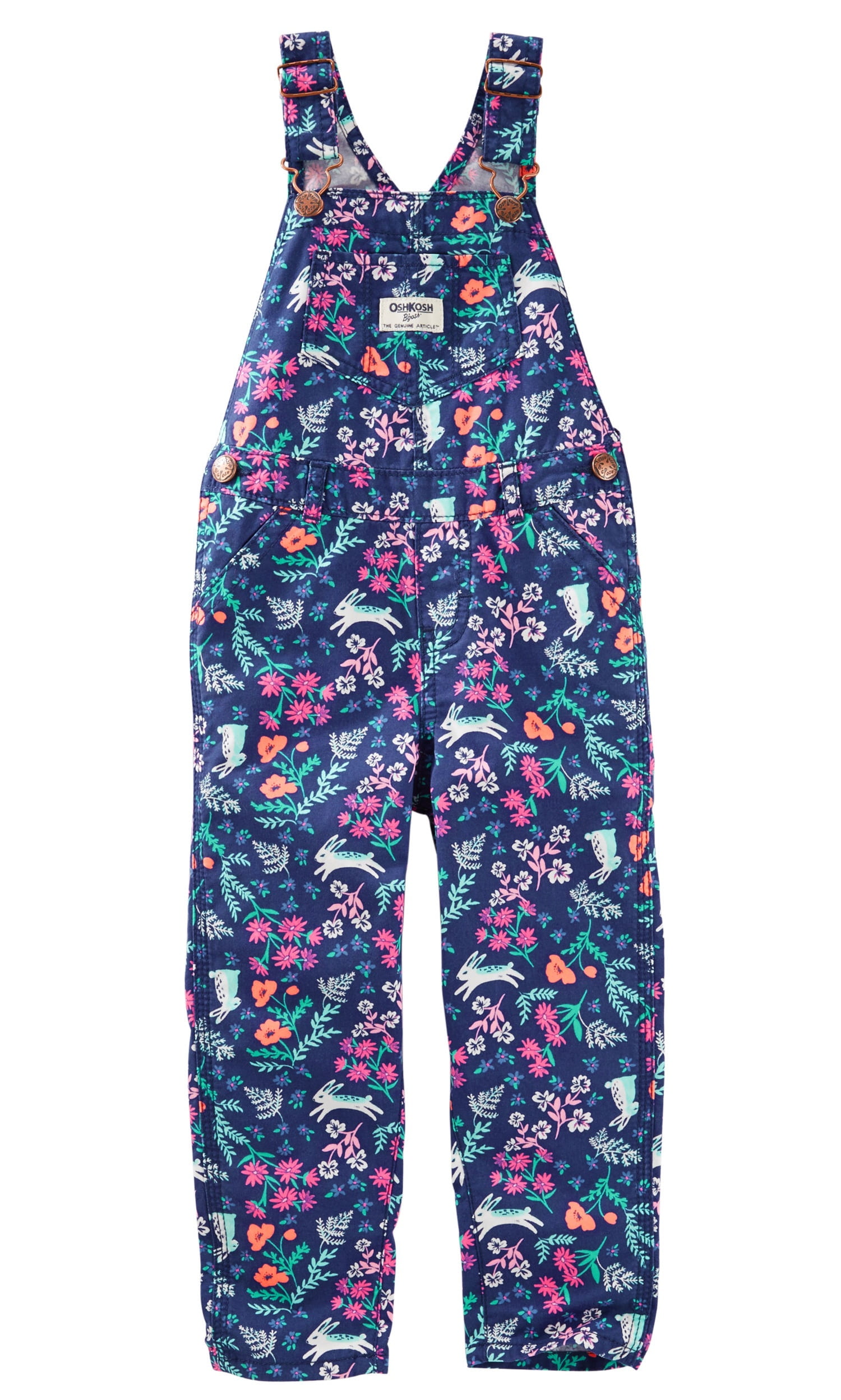 Oshkosh B'gosh Little Girls' Floral Twill Overalls, 3Toddler