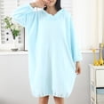 thumbnail image 4 of Blmnix Moomoo Nightgowns Moo Moos for Women Nightgown Flannel Nightgowns Sleepshirts Sleep Dress Long Sleeve Hooded Knee Length Blue Backless Nightgown,Free Size, 4 of 5
