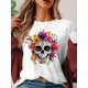 thumbnail image 1 of Casual Skull Flower Graphic Print Round Neck Short Sleeve Fitted Women T-Shirt, 1 of 6