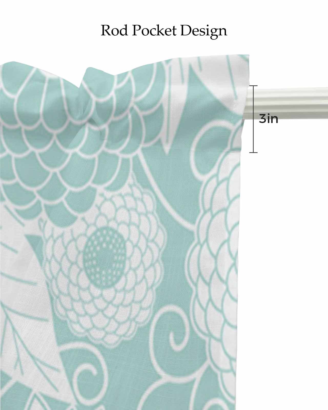 Faux Linen Valances for Windows Light Green Abstract Floral Pattern Curtains Valance Light Filtering Rod Pocket Small Window Treatment for Kitchen Living Room Bedroom 42x18In