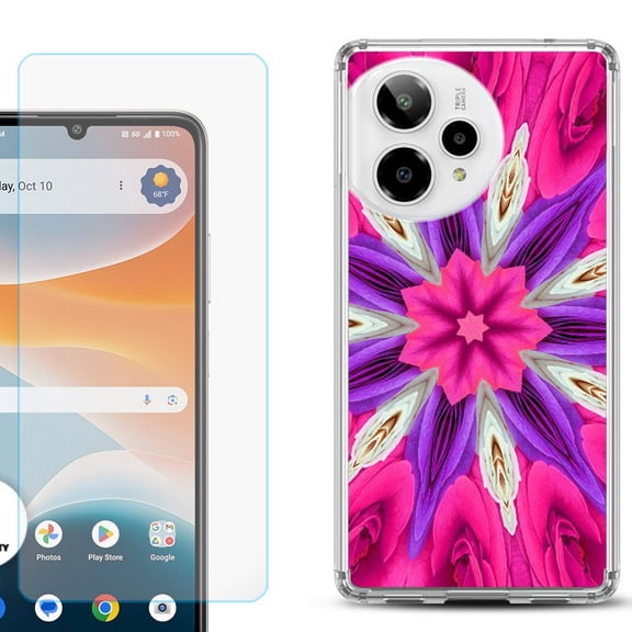 Phone Case for Cricket Icon Pro 2026, with Screen Protector, by OneToughShield - Kaleidoscope Rose