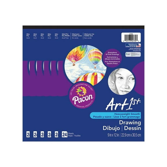 Drawing Paper Pad, Heavyweight, 9" x 12", 24 Sheets Per Pad, Pack of 6