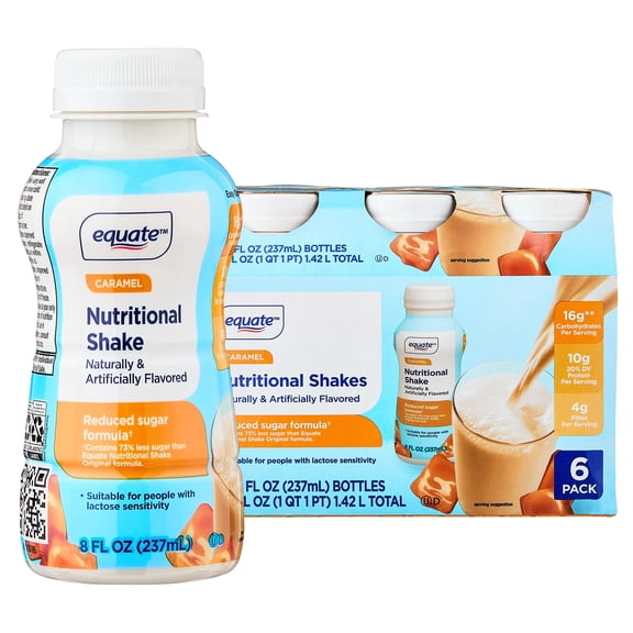 Equate Reduced Sugar Formula Nutritional Shakes, Caramel, 8 fl oz, 6 Count