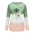 thumbnail image 2 of TWZH Women Dandelion Print Colorblock Splicing Long Sleeves Pullover T-shirt Tops, 2 of 3