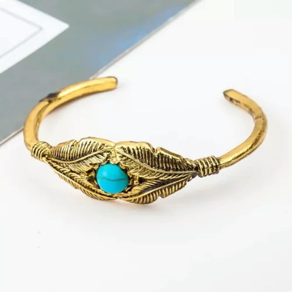 QQTDFG Turquoise Gemstone 925 Silver Open Cuff Bangle Bracelet Handmade Women Jewelry-Gold