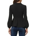thumbnail image 3 of INSPIRE CHIC Women's Peplum Tops Long Lantern Sleeve Elegant Wrap V Neck Office Blouse S Black, 3 of 6