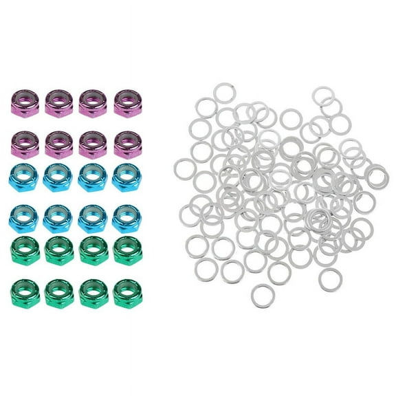 24Pcs Skateboard Truck Wheel Axle Screw Nuts & 100x Skateboarding Standard Speed Washers Skateboard Truck Axle Washers