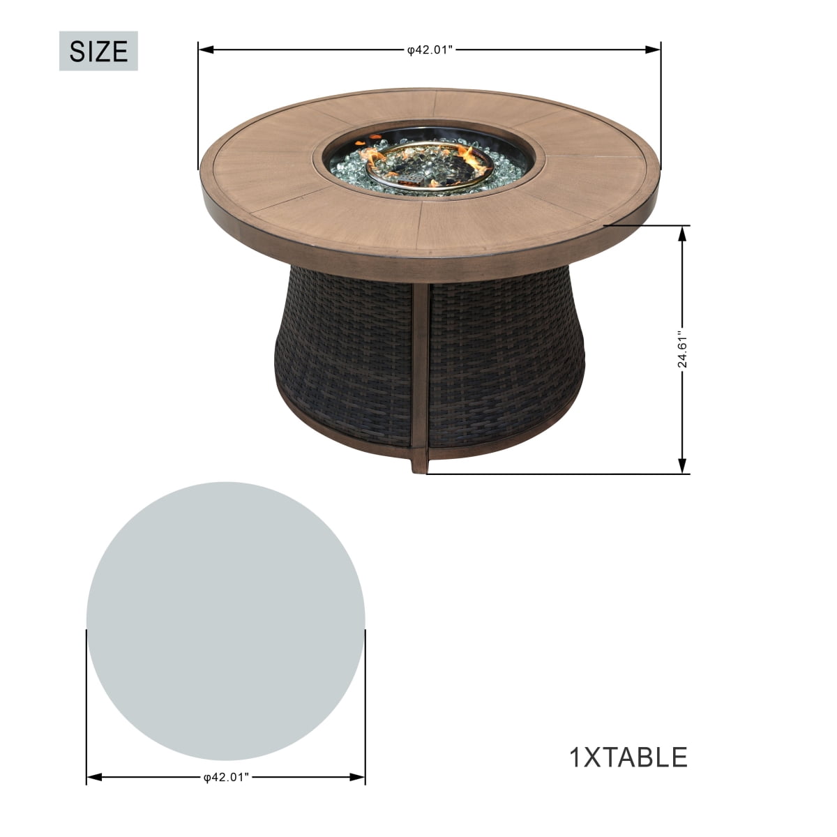 HomeRoots 535139 42 in. 50000 BTU Brown Aluminum Natural Gas Round Fire Pit Table with Cover