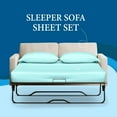 thumbnail image 2 of 400 Thread Count 100% Egyptian Cotton Sleeper Sofa Bed Sheet Set Stripe King Size (76"x 80"x 5" ) with 4 -PCS Fitted Straps Color Aqua Blue, 2 of 6