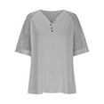 thumbnail image 4 of Tamaño Más Manga Corta Tops para Mujeres Verano Color Sólido Puff Manga Corta Suelta Moda Cuello Redondo Top, 4 of 6