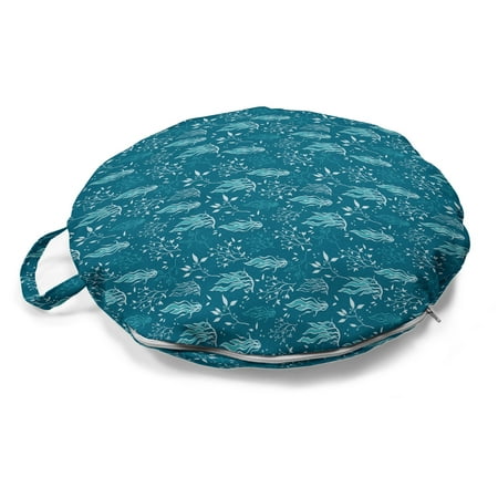 

Underwater Round Floor Cushion with Handle Ocean Plants Graphic Repetition Corals Marine Botany Pattern Decorative Pillow for Living Room & Dorms 18 Round Petrol Blue and Seafoam by Ambesonne