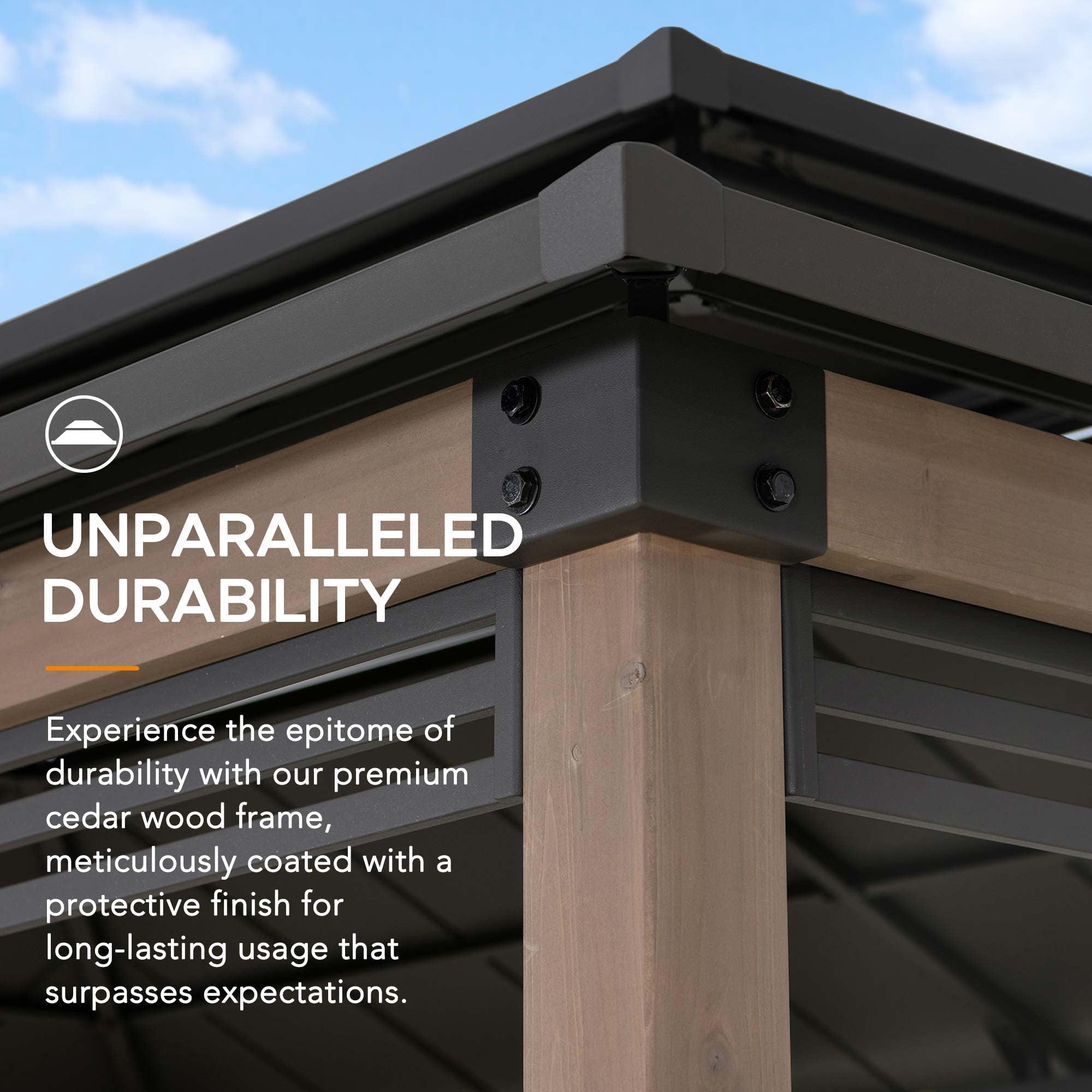 Sunjoy 8ft. x 12 ft.  Wooden Cedar Framed Grill Gazebo with DC Solar Power - Brown