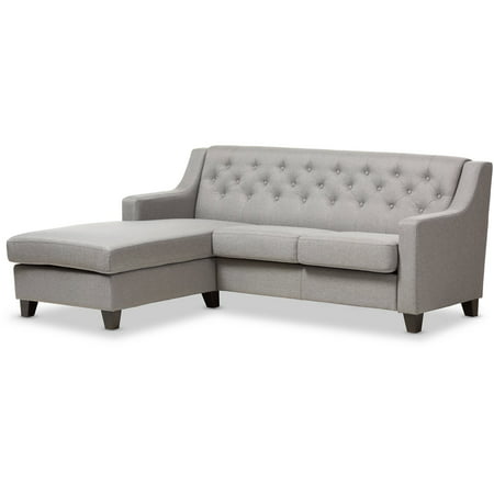 Baxton Studio Arcadia Grey Fabric Upholstered Button-Tufted 2-Piece Sectional Sofa