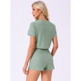 thumbnail image 4 of DARING DIVA Crop Topswith Waffle Knit Button Down Pajamas 2 Pieces M Green, 4 of 7