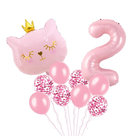 Set de decoración para fiestas con forma de gato con forma de gato, número 2, color rosa, cumpleaños