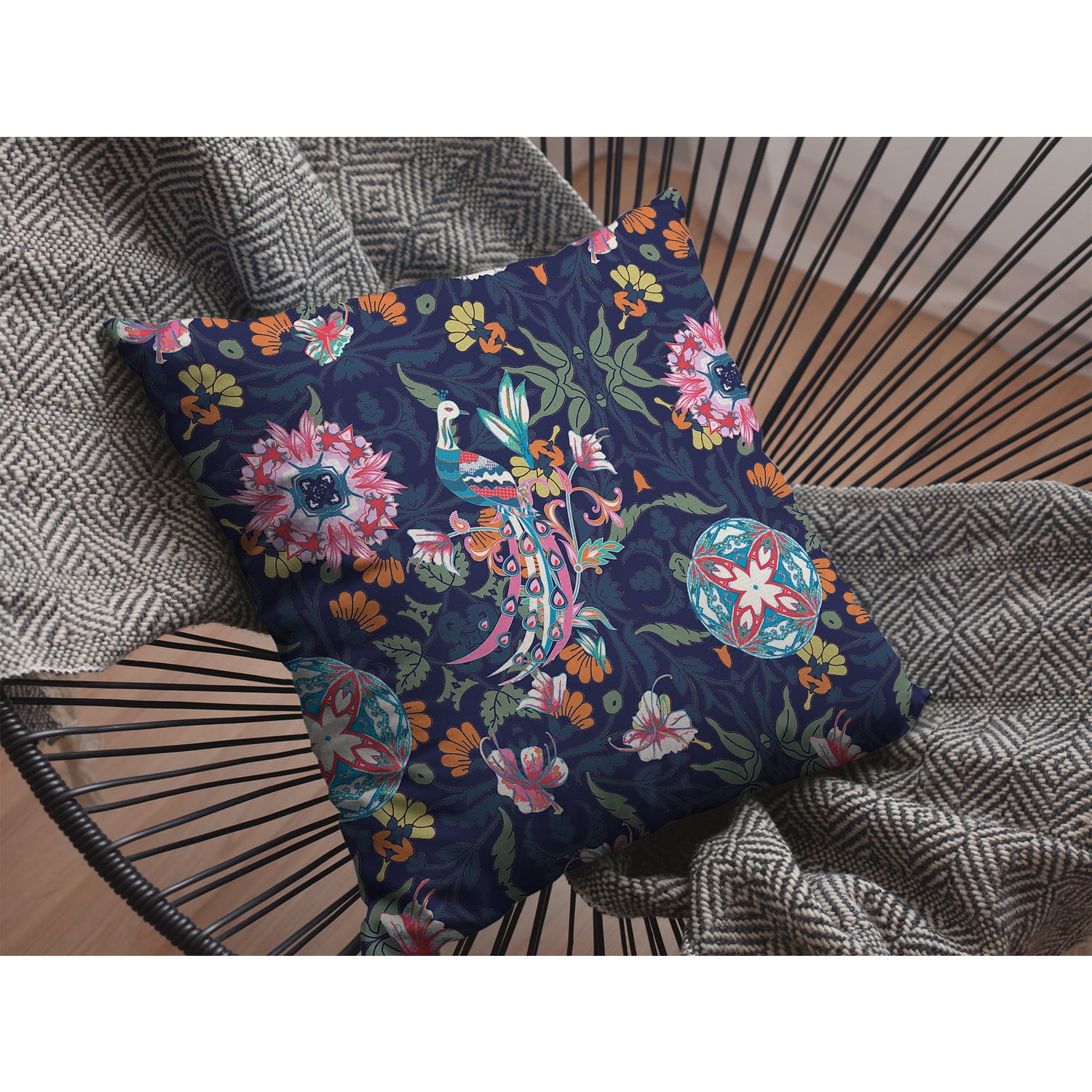 Amrita Sen Broadcloth Zippered Pillow With Indigo Finish CAPL3BrCDS-ZP-20x20