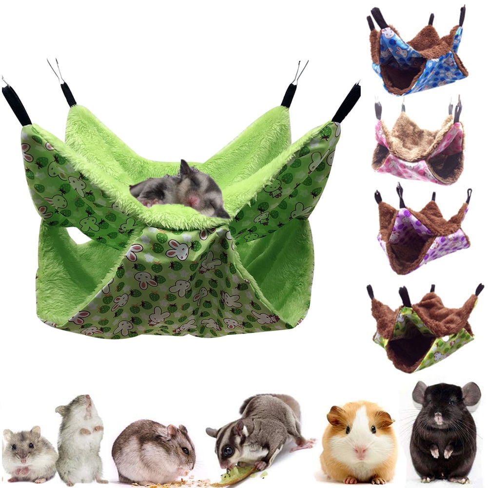 3 Pcs Hamster Hammock Cage Accessories Small Animals Hanging Warm Fleece Plush Bed House Forest Pattern Cage Toy Leaf Hanging Tunnel and Swing for Sugar Glider Squirrel Hamster Playing Sleeping