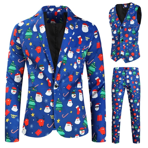 Conjunto de 3 piezas de traje con chaleco y pantalón con estampado digital navideño