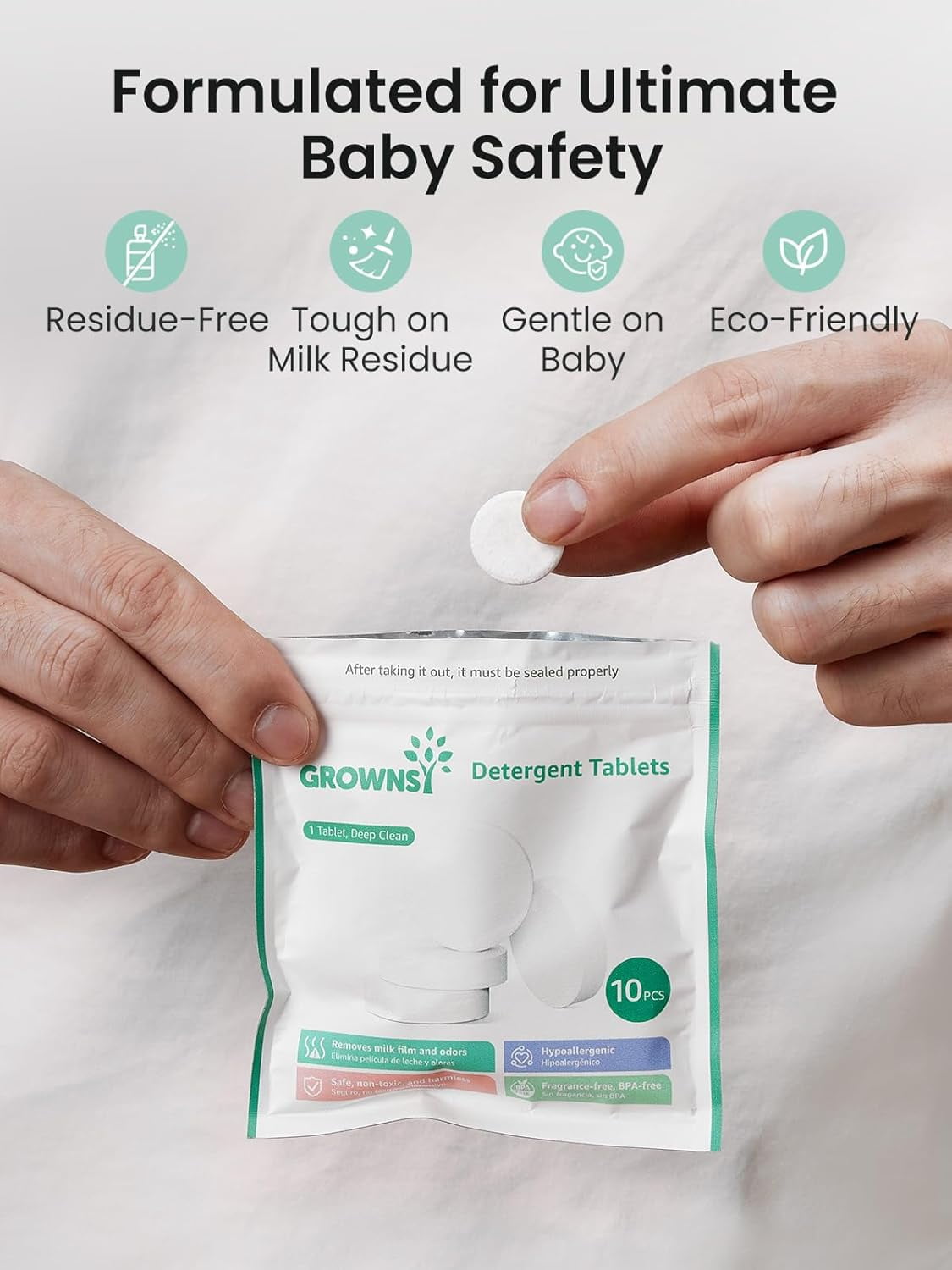 Grownsy Detergent Washing Tablets 130 PCS for Momcozy, Baby Brezza, Papablic Bottle Washer, Compatible with All Brands Baby Bottle Washers