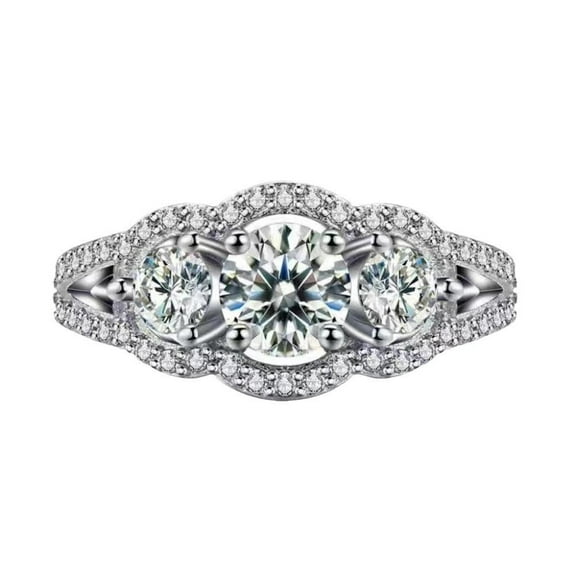 women White Gold Plated Three Exquisite Luxury Cubic Zirconia Ring Promise Wedding Jewelry Gift for Her