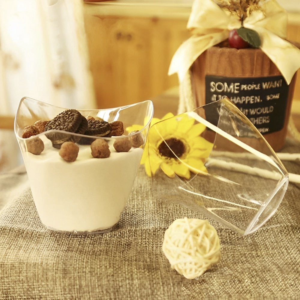 Lot De 50 Coupes à Pudding + 50 Cuillères - 160 Ml, Transparentes, Réutilisables - Pour Desserts Et événements - 3