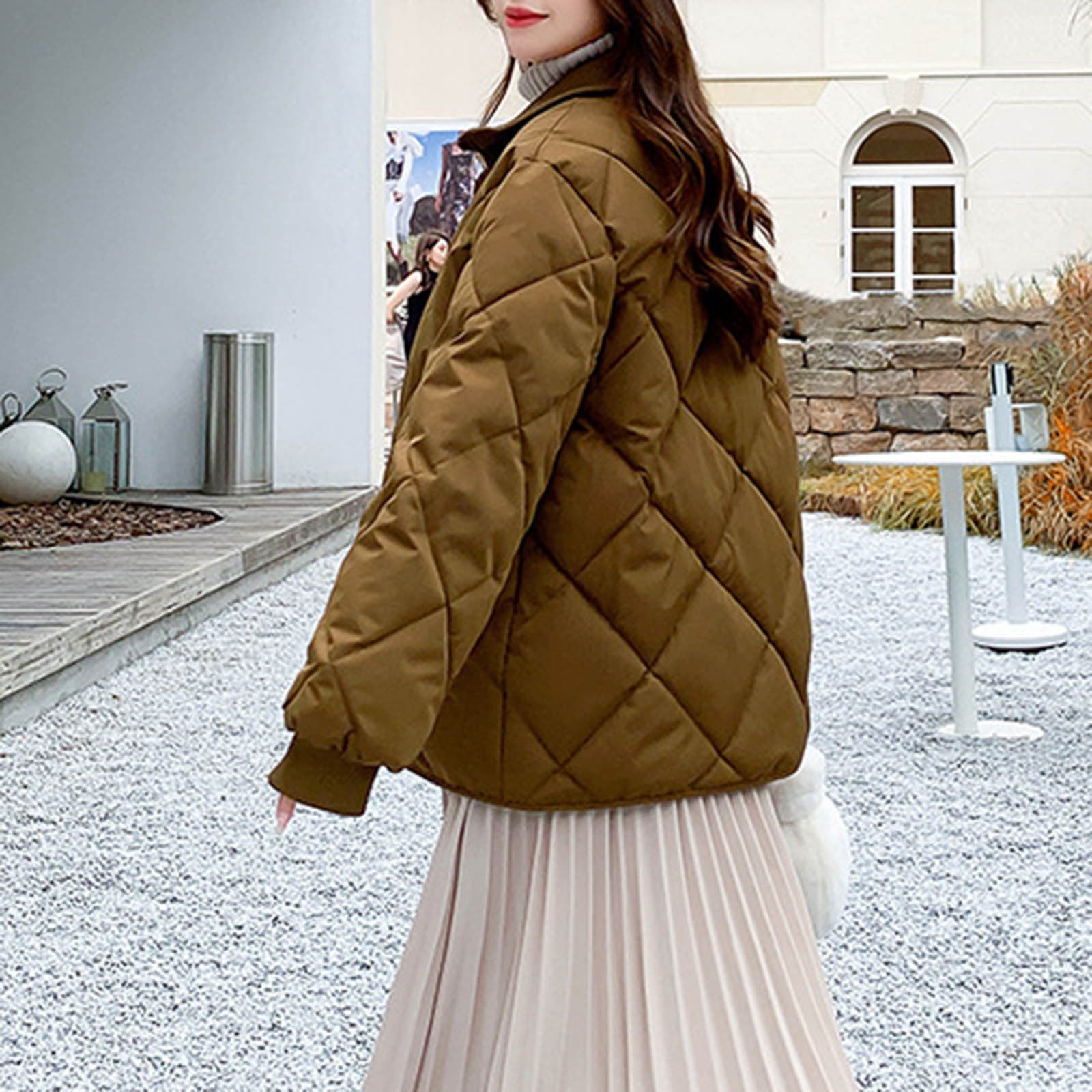 Hvyesh Winter Coats for Women Trendy Stand Collar Long Sleeve