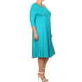 thumbnail image 3 of Women's Plus Size Casual 3/4 Sleeves Basic A-Line Pleated Solid Midi Dress, 3 of 5