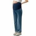 thumbnail image 5 of Frostluinai Maternity Jeans for Women Straight Leg Stretchy Denim Pregnancy Boyfriend Jean Over The Belly Support Wide Leg Pants with Pocket Blue L, 5 of 8