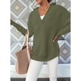 thumbnail image 6 of Women'S Long Sleeve Quarter Zip Pullover Sweater Casual Loose V Neck Collared Ribbed Knit Tops Army Green XL, 6 of 8