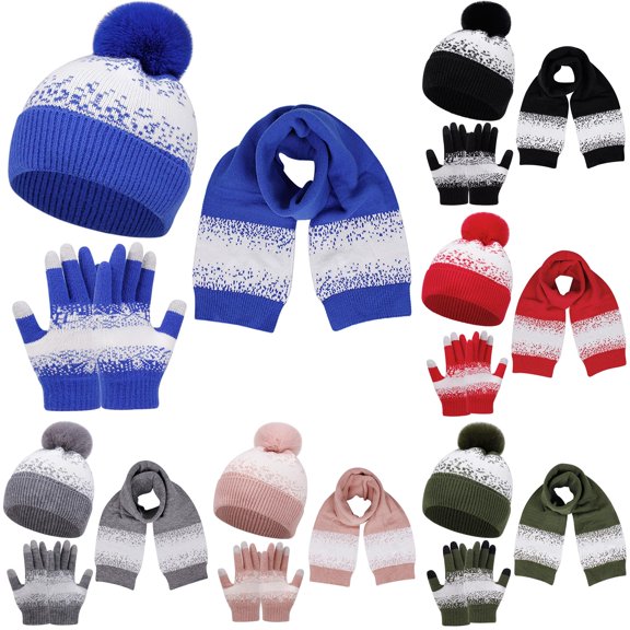 HNMKIU Unisex Couple Knitted Winter Accessory Set Featuring Scarf for Casual Outdoor Wear Matching His Hers Blue - One Size