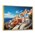 thumbnail image 2 of Designart "Cityscape Popart Colorful Santorini painting I" Santorini Floater Framed Wall Decor, 2 of 7