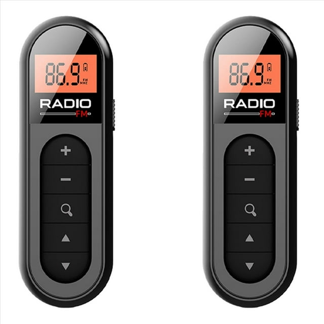 2X Mini Radio FM de Bolsillo Receptor de Radio PortáTil Recargable de 76-108 MHz con Pantalla LCD Retroiluminada Auriculares de 3,5 mm con Cable