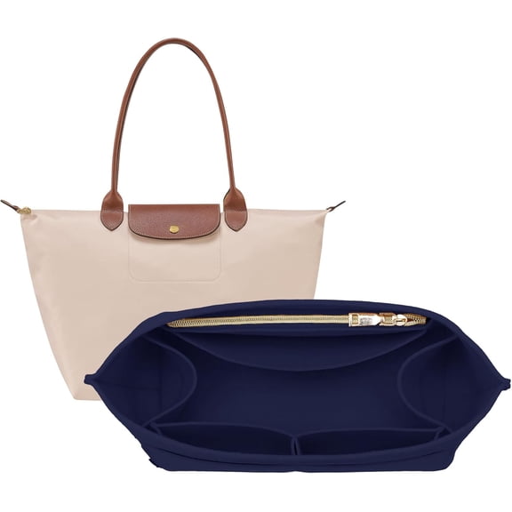 Purse Organizer Insert for Longchamp Le Pliage, Premium Felt Long Champ Bag Handbag Women, Tote Organizer Insert with 9 Compartments (Large, Navy)