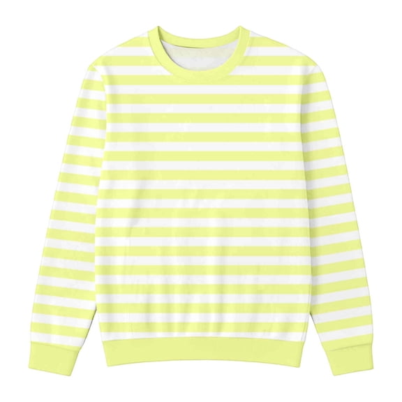 Kids Striped Long Sleeve Crewneck Sweatshirt Boys Girls Horizontal Stripe Casual Pullover Top for Daily Home Outdoor Wear(Light Green,13-14 Years)
