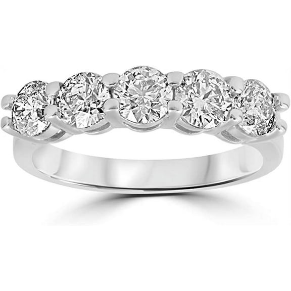JewelMore 1 Carat (ctw) 14K White Gold Round Diamond Ladies 5 Five Stone Wedding Anniversary Stackable Ring Band