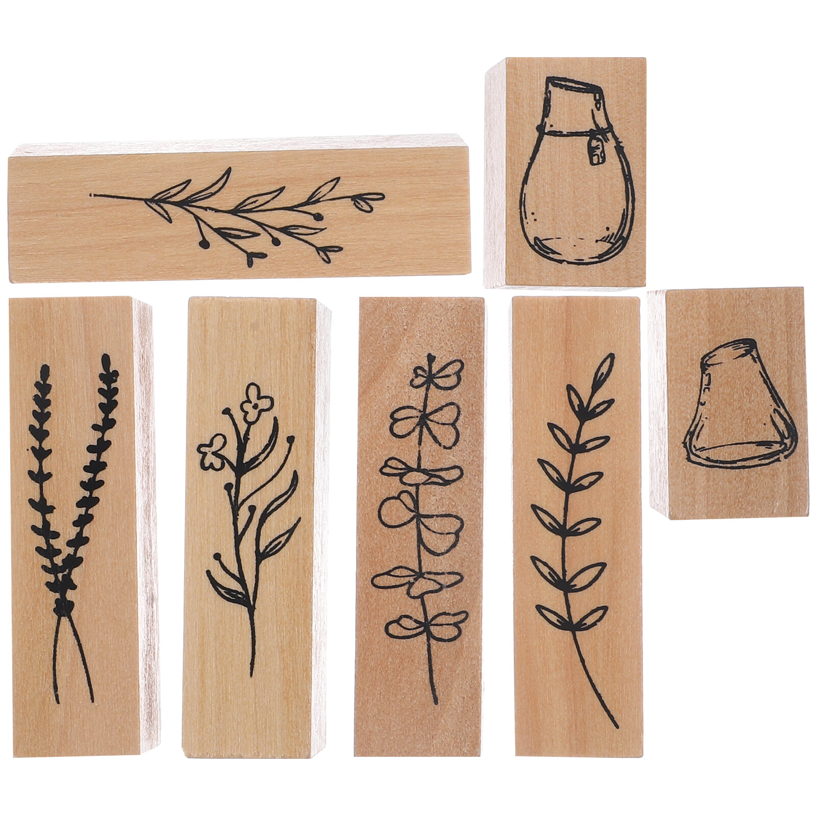 Homemaxs 7pcs Wooden Rubber Stamps Strip Plants Decorative Wooden Seals for DIY Craft