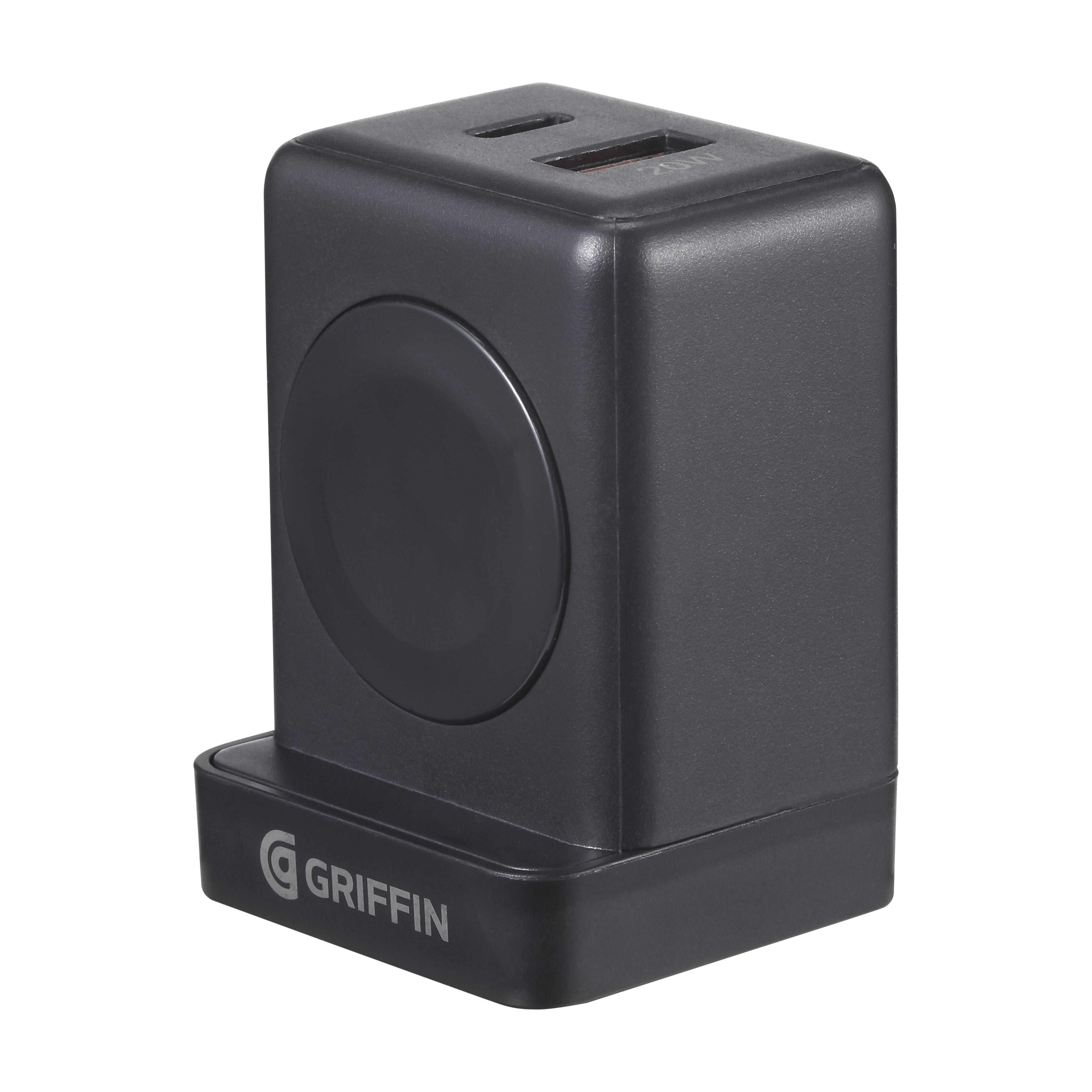 Griffin PowerBlock 20W Wall Charger with Smartwatch Wireless Charging, Dual USB-A & USB-C Ports, Fast Charging for Phones and Smartwatches