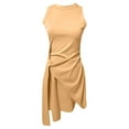 thumbnail image 4 of Fridja Womens Robe de Couleur Unie Irrégulière Taille Sans Manches Robe Slim, 4 of 4