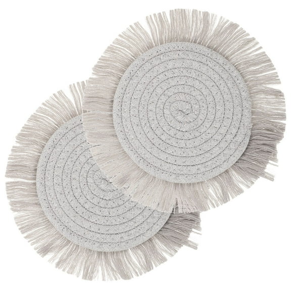 DINHEAROM Woven Placemats for Kitchen Table Grey Cotton Heat Resistant Mats 20x20cm 2Pcs