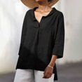 thumbnail image 1 of CHOK Spring cotton and linen solid color irregular lapel three-quarter sleeve shirt for women, 1 of 5