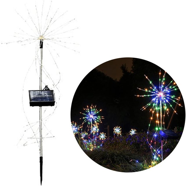 Solar Garden Decorative Firework Lights, IP65 Grade Waterproof Copper Wire Colored Ball Shaped Ground Plug Landscape Lights Light with Remote Control for Courtyard Garden Decoration
