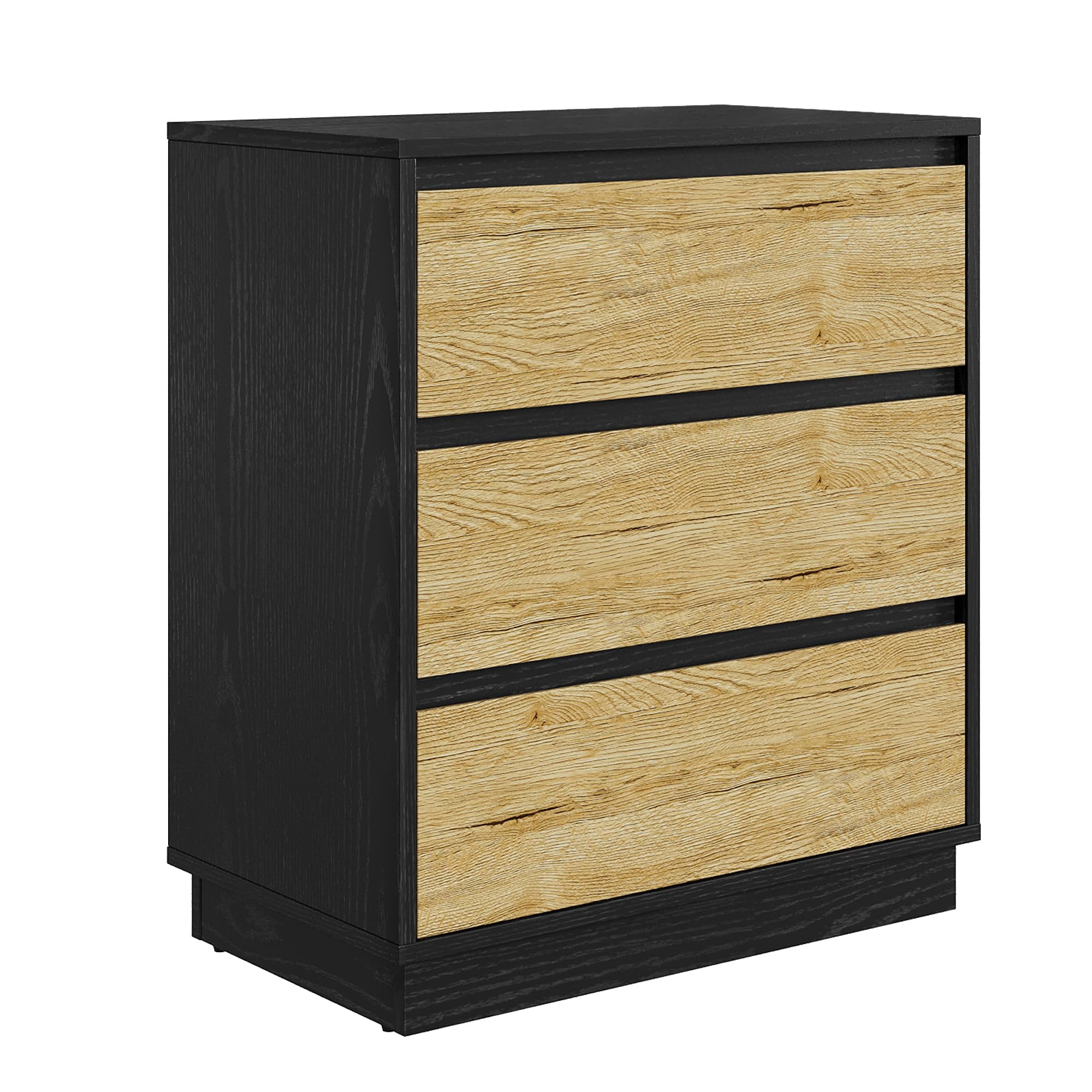 May in Color Wide Nightstand with 3 Drawers Set of 2, Black Large Nightstand for Bedroom, Home and Office, Black and Wood