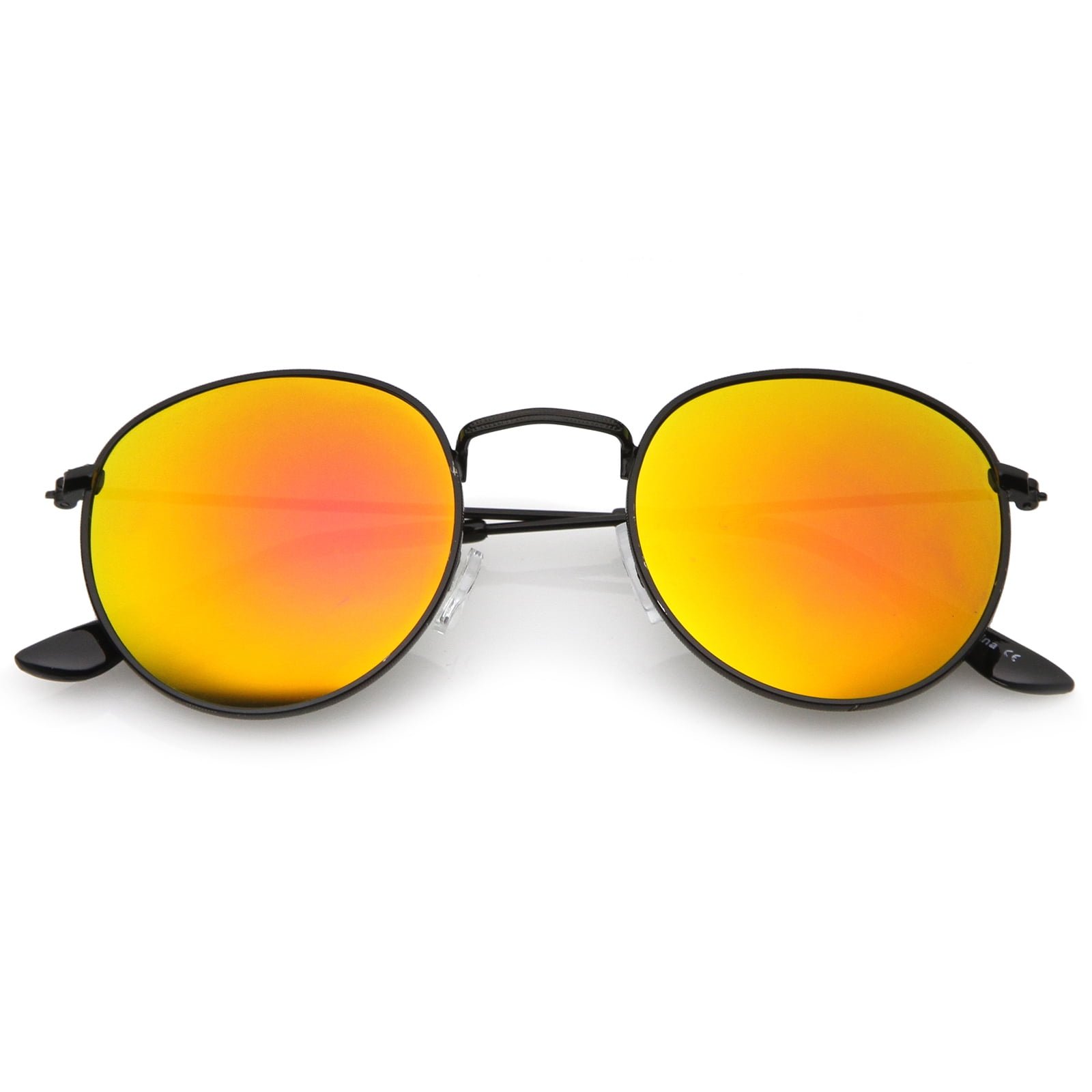 Retro Metal Frame Thin Temples Colored Mirror Lens Round Sunglasses