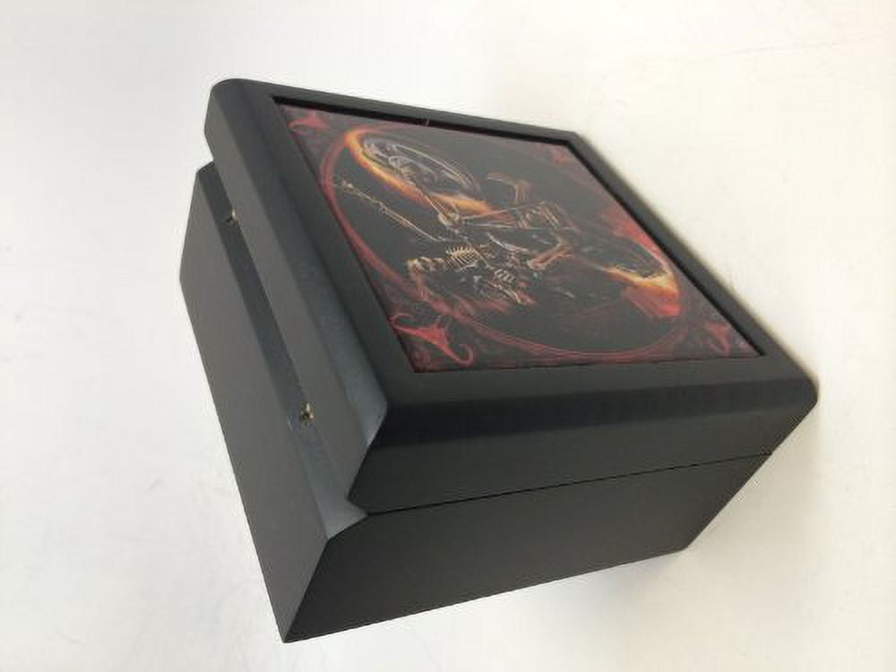 ANNE STOKES HELL RIDER SKULL SKELETON BIKER TILE JEWELRY WOODEN BOX KEEPSAKE