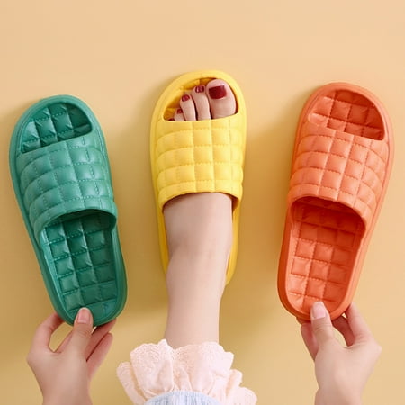 

Xinyolin 1 Pair Shower Slippers Grid Pattern Solid Color Soft Sole EVA Slip-on Men Women Summer Home Slides Bathroom Supplies